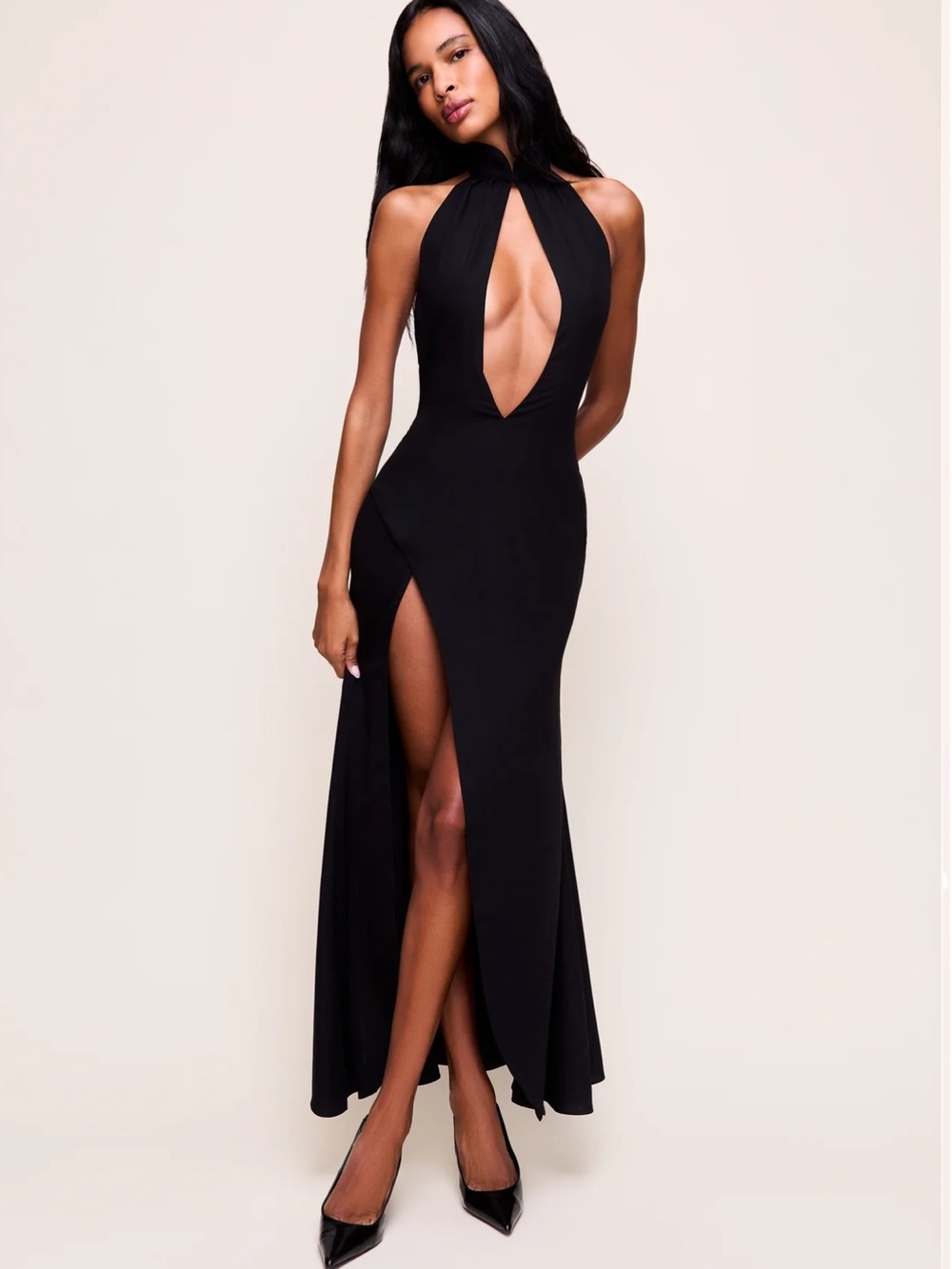 Black Halter Keyhole Slit Evening Dress